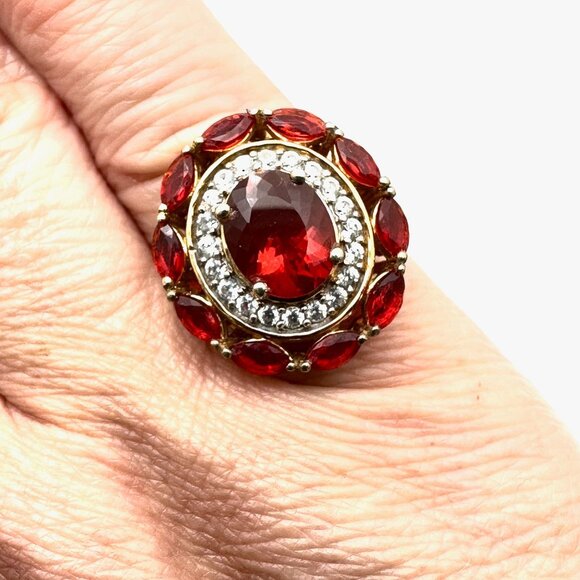 D Joy Garnet White Topaz Gold Over Sterling Silver Ring Size 7 - Picture 3 of 5